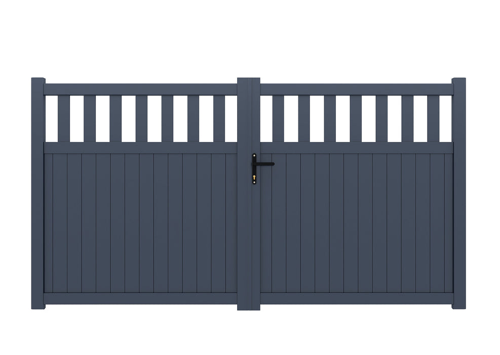 The Bond - Aluminium double swing gate with vertical mixed infill - Flat top - Full Hinge Pack Included