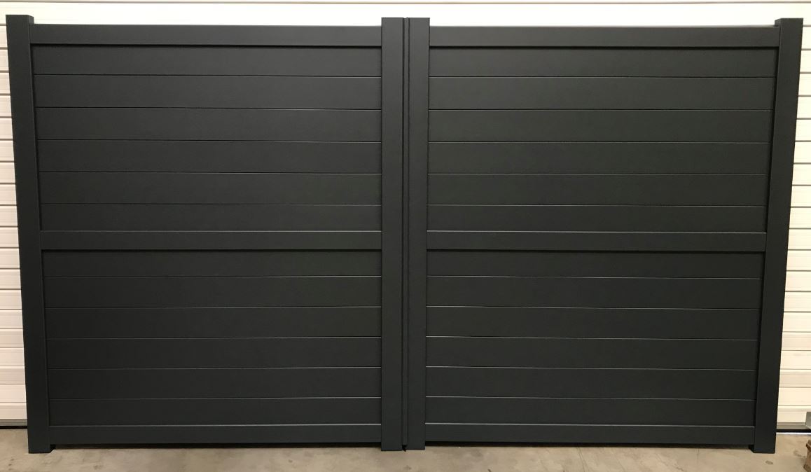 The Oxford - Aluminium Driveway Gates with horizontal solid infill - Flat top - Standard Hinge Pack Included
