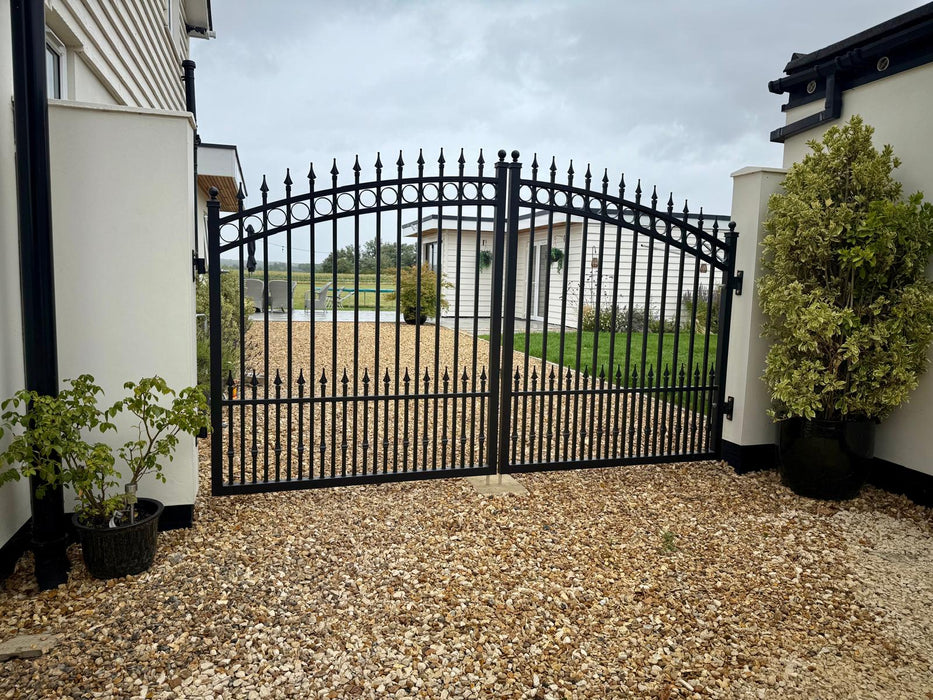 Ornate aluminium double swing gate -  Curved top