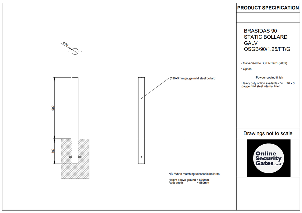 BRASIDAS 90 STATIC BOLLARD GALV