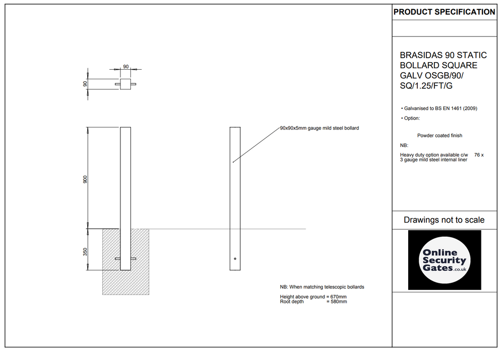 BRASIDAS 120 STATIC BOLLARD SQUARE GALV