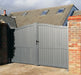 The Abbey manual aluminium bell curve double swing gate with factory-fitted lock in anthracite grey powder-coated finish