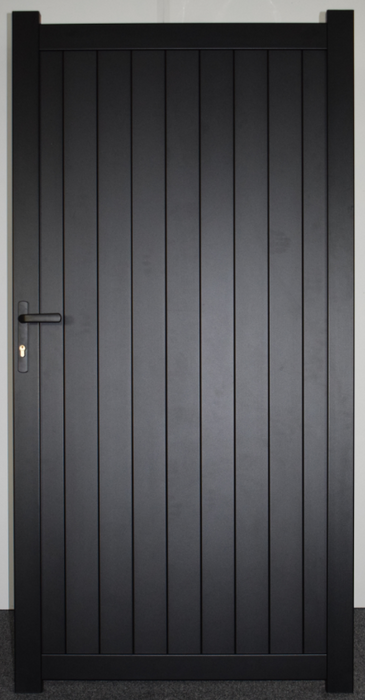The Portobello - Aluminium pedestrian gate with solid infill - Vertical slats - Flat top| Supplied with lock, lock keep and hinges for mounting