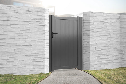 The Portobello - Aluminium pedestrian gate with solid infill - Vertical slats - Flat top| Supplied with lock, lock keep and hinges for mounting