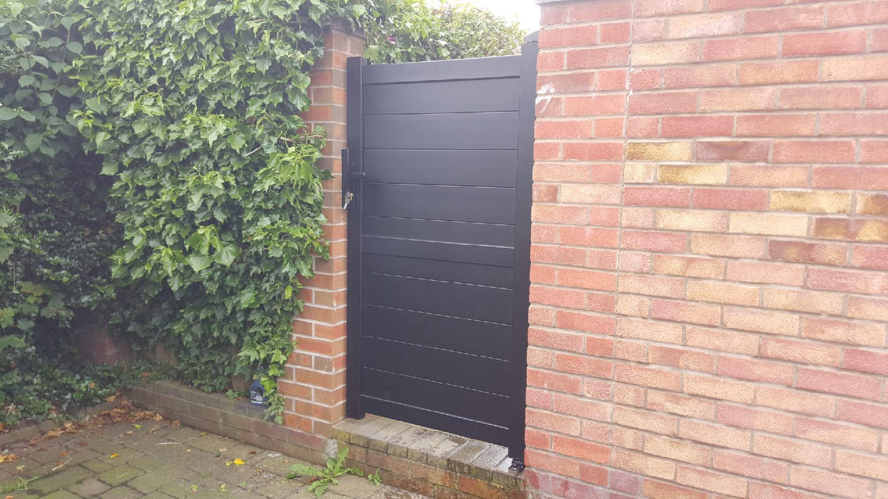 The Oxford - Pedestrian Gate with Horizontal solid infill | Supplied with lock, 3 x keys, full height lock keep receiver, full hinge pack for mounting
